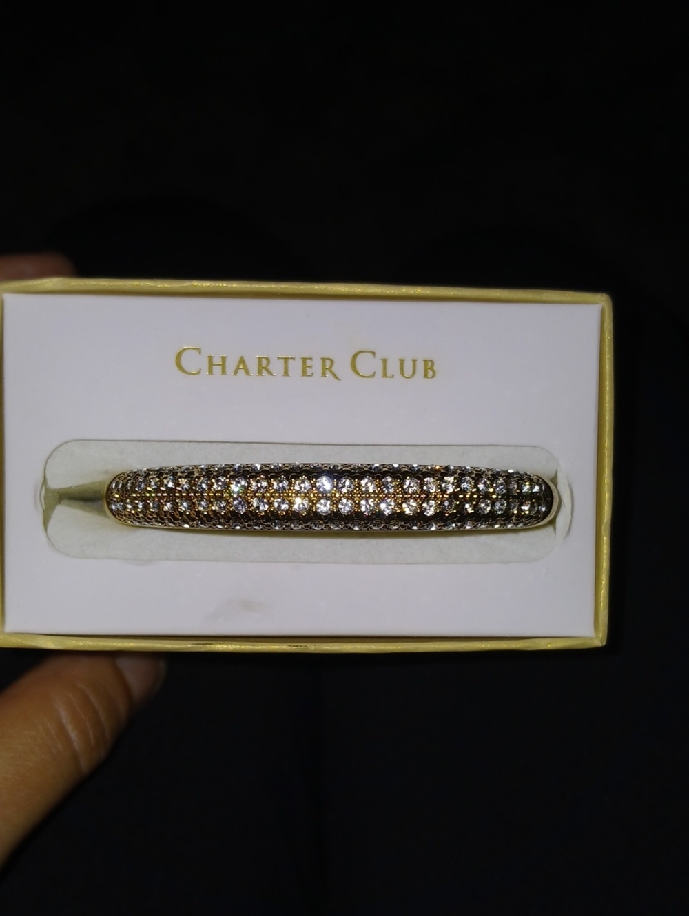 Charter Club Gold-Tone Pavé Crystal Hinged Bangle Bracelet - Gold